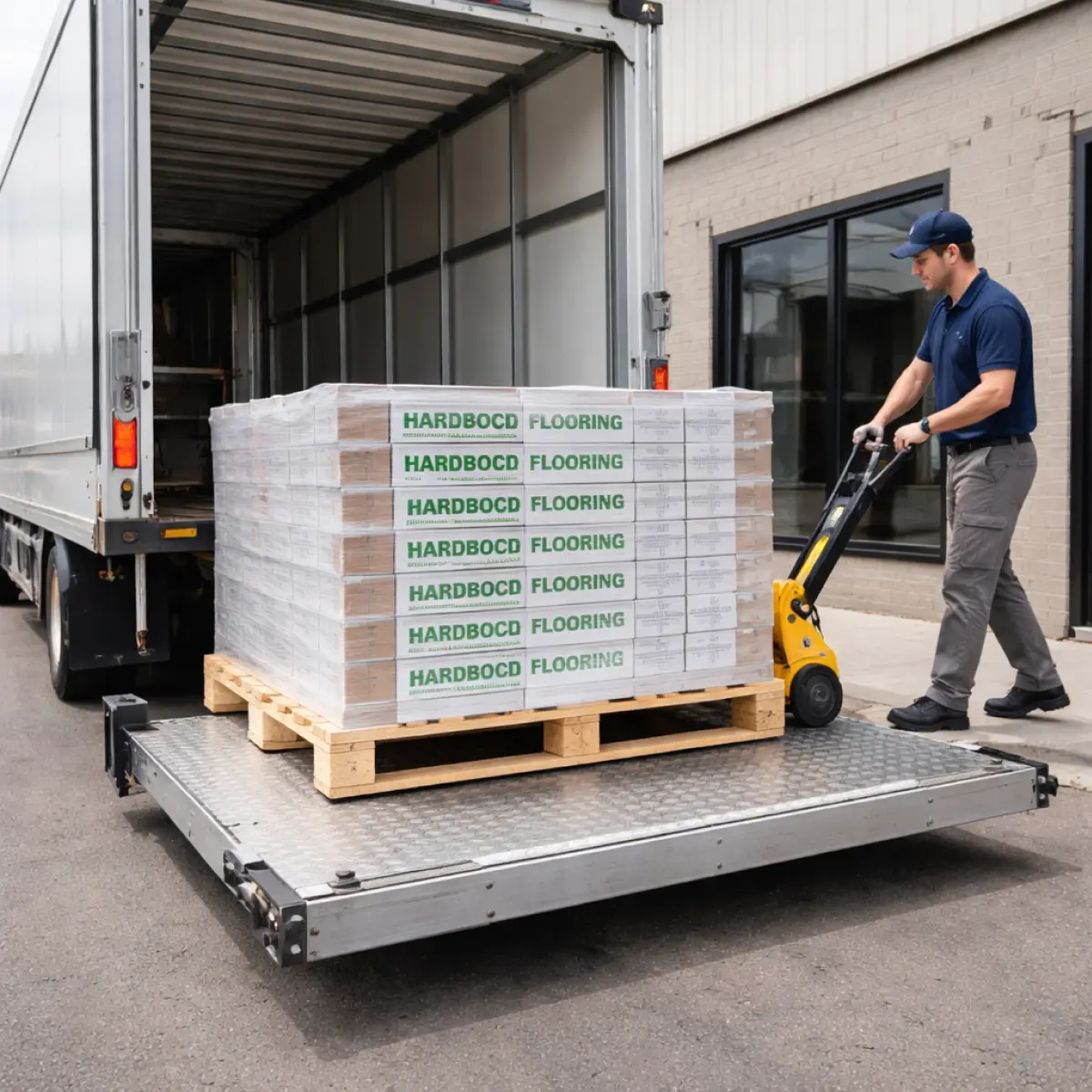 Hardwood flooring freight delivery liftgate