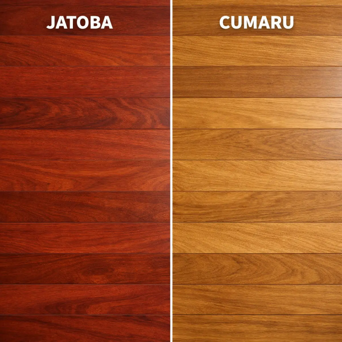 Jatoba vs Cumaru hardwood flooring comparison showing durability, color, and cost differences