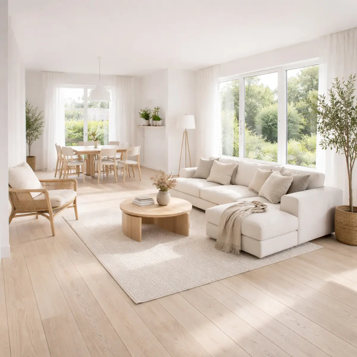 Light hardwood flooring with white oak finish in a modern room interior