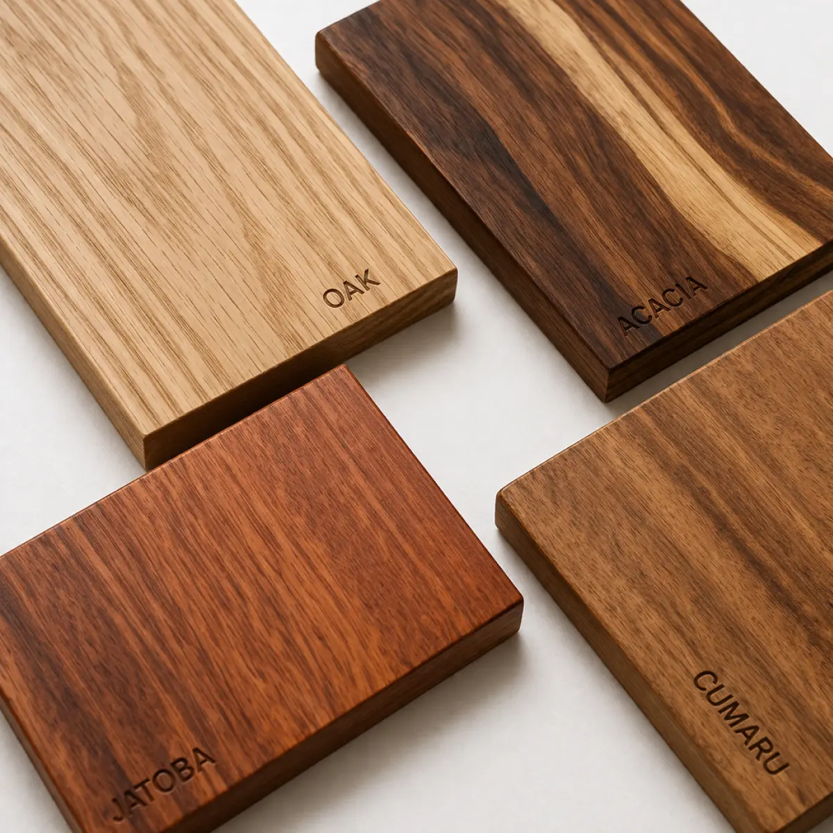Hardwood flooring samples flat lay