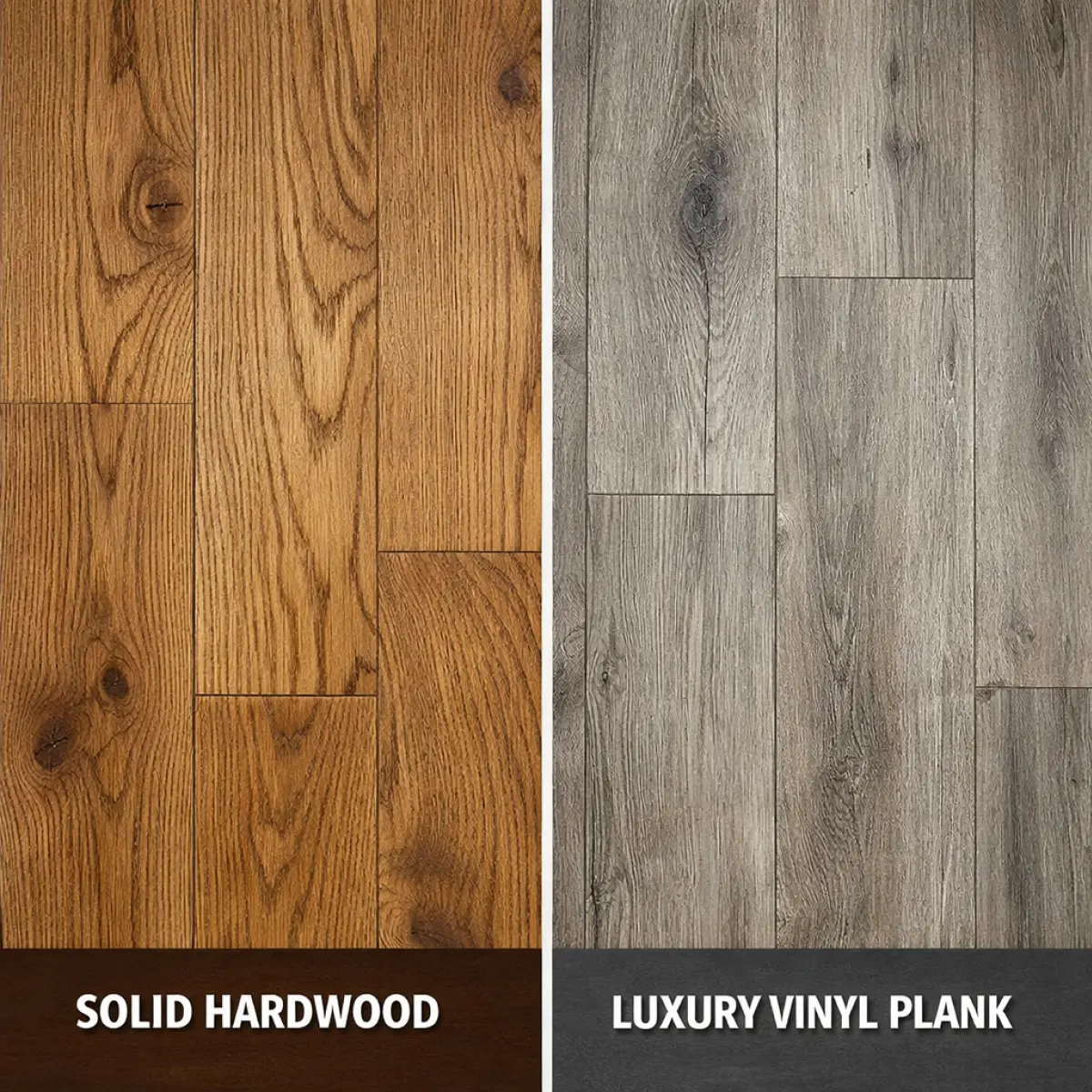 Solid flooring vs luxury vinyl flooring comparison showing durability, cost, and maintenance differences