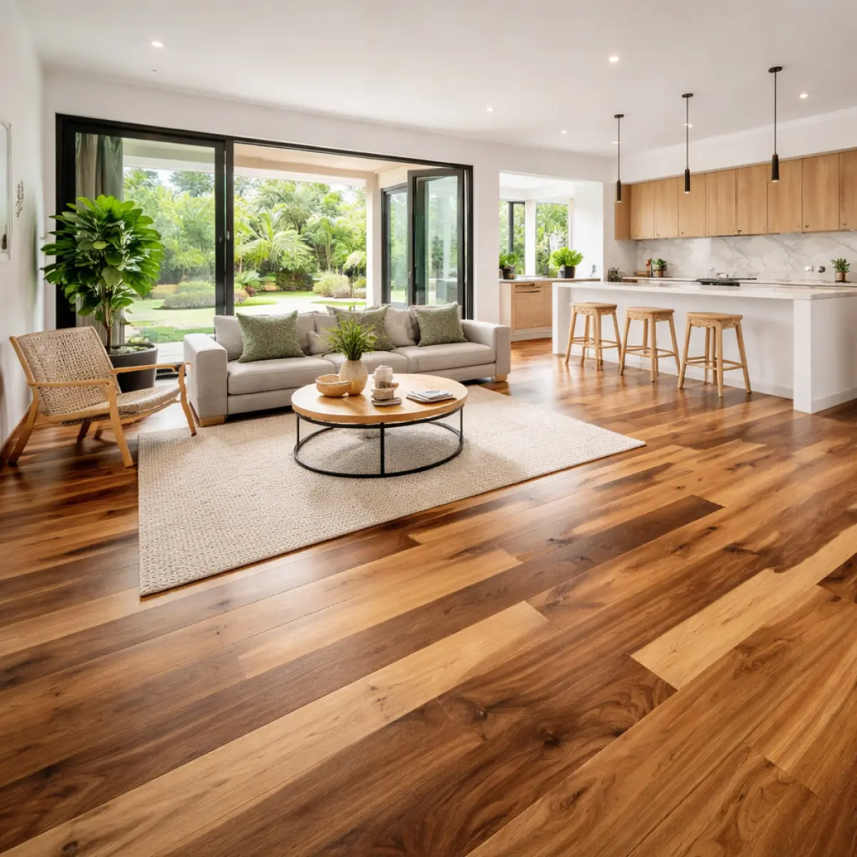 Spotted Gum hardwood flooring in a modern interior with natural grain and warm tones